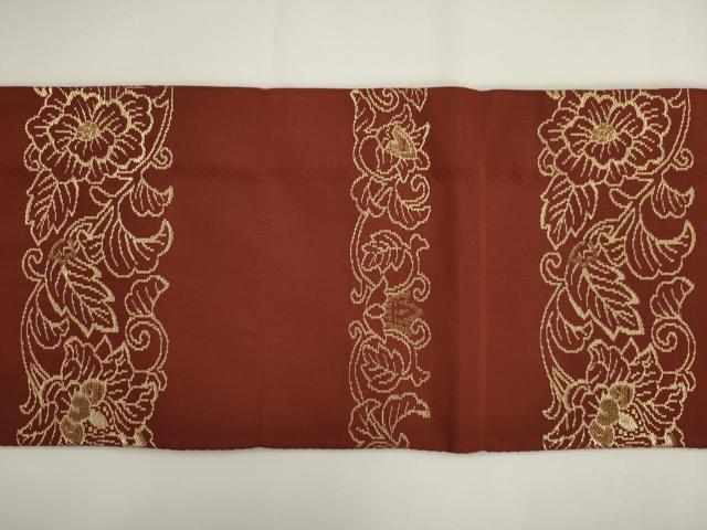 平和屋着物◎九寸名古屋帯　横段花文　金糸　正絹　逸品　AABM5825ma