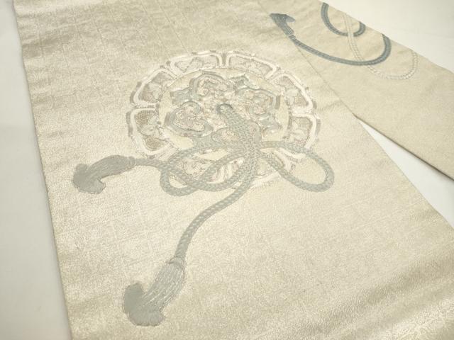 平和屋着物◎九寸名古屋帯　駒刺繍　鏡裏花文　銀糸　正絹　逸品　AABM5826ma