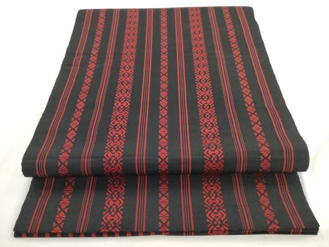 平和屋着物◎本場筑前博多織　八寸名古屋帯　献上　黒地　正絹　逸品　AABM5831ma