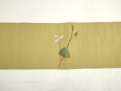 平和屋着物◎八寸名古屋帯　紬地　すくい織　草花文　正絹　逸品　AABM5840ma