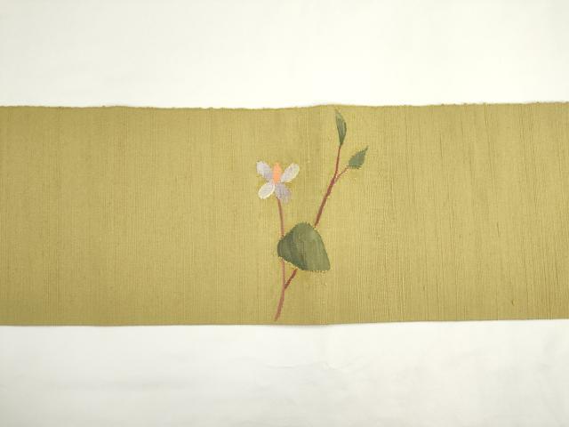 平和屋着物◎八寸名古屋帯　紬地　すくい織　草花文　正絹　逸品　AABM5840ma