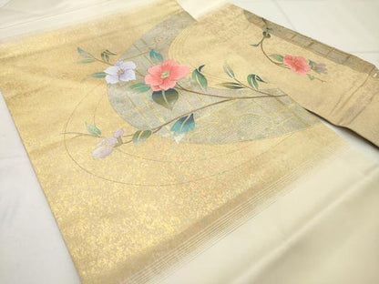 平和屋着物◎九寸名古屋帯　螺鈿　刺繍　枝花文　金糸　金彩　正絹　逸品　AABM5847ma