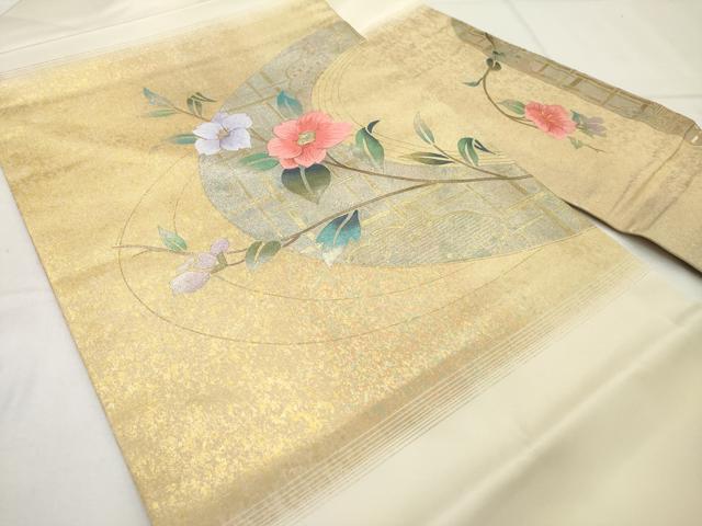 平和屋着物◎九寸名古屋帯　螺鈿　刺繍　枝花文　金糸　金彩　正絹　逸品　AABM5847ma