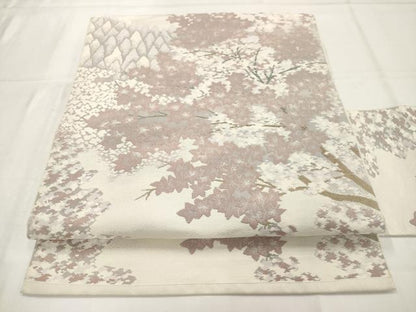 平和屋着物◎八寸名古屋帯　風景樹林文　金糸　正絹　逸品　AABM5849ma