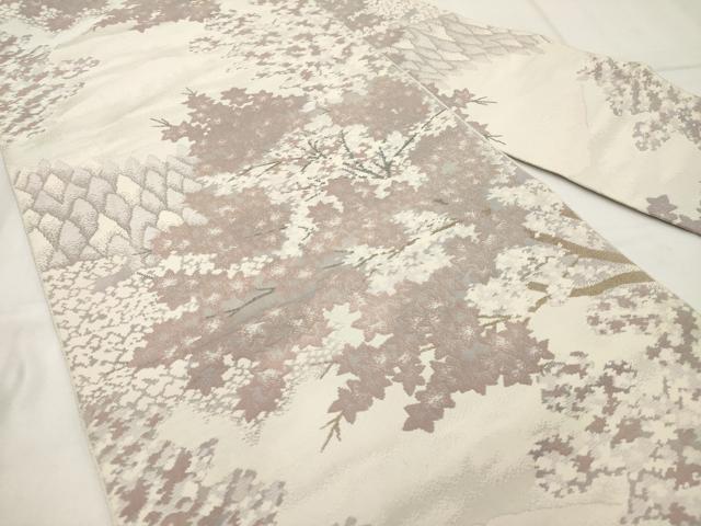 平和屋着物◎八寸名古屋帯　風景樹林文　金糸　正絹　逸品　AABM5849ma