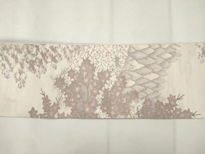 平和屋着物◎八寸名古屋帯　風景樹林文　金糸　正絹　逸品　AABM5849ma