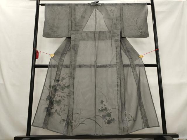 平和屋着物▽訪問着　無双　紗袷　紗×紗　手描き　草花文　金彩　正絹　逸品　AABM5971st