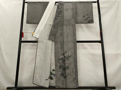 平和屋着物▽訪問着　無双　紗袷　紗×紗　手描き　草花文　金彩　正絹　逸品　AABM5971st