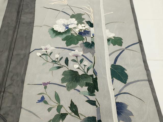 平和屋着物▽訪問着　無双　紗袷　紗×紗　手描き　草花文　金彩　正絹　逸品　AABM5971st