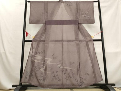 平和屋着物▽訪問着　無双　紗袷　紗×紗　流水枝葉文　正絹　逸品　AABM6037st
