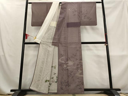 平和屋着物▽訪問着　無双　紗袷　紗×紗　流水枝葉文　正絹　逸品　AABM6037st