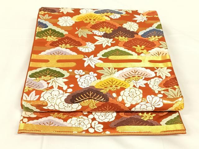 平和屋着物◎六通柄袋帯　唐織　梅松文　金糸　正絹　逸品　AABM6087dk