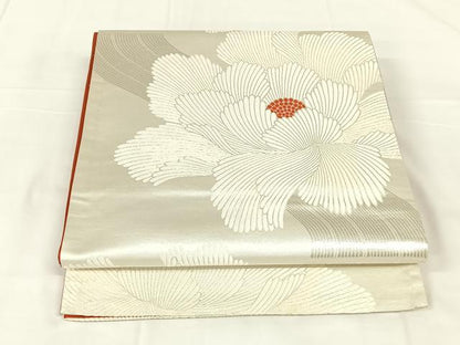 平和屋着物◎六通柄袋帯　流水花文　銀糸　正絹　逸品　AABM6089dk