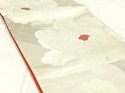 平和屋着物◎六通柄袋帯　流水花文　銀糸　正絹　逸品　AABM6089dk
