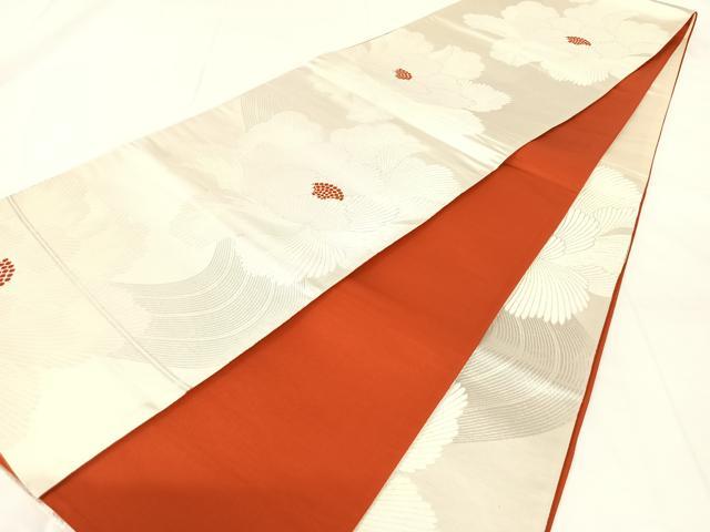 平和屋着物◎六通柄袋帯　流水花文　銀糸　正絹　逸品　AABM6089dk