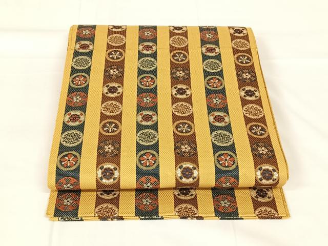 平和屋着物◎本場筑前博多織　八寸名古屋帯　花丸間道　金糸　正絹　逸品　AABM6094dk