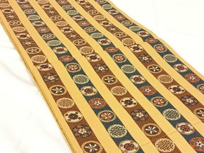 平和屋着物◎本場筑前博多織　八寸名古屋帯　花丸間道　金糸　正絹　逸品　AABM6094dk
