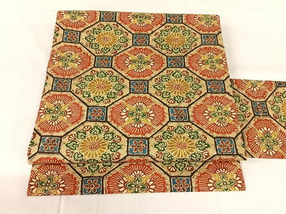 平和屋着物◎九寸名古屋帯　型染　蜀江花文　正絹　逸品　AABM6099dk