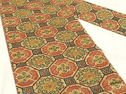 平和屋着物◎九寸名古屋帯　型染　蜀江花文　正絹　逸品　AABM6099dk