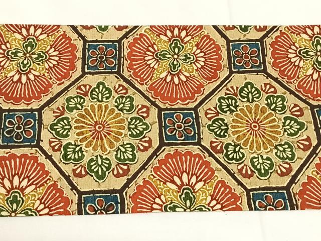 平和屋着物◎九寸名古屋帯　型染　蜀江花文　正絹　逸品　AABM6099dk