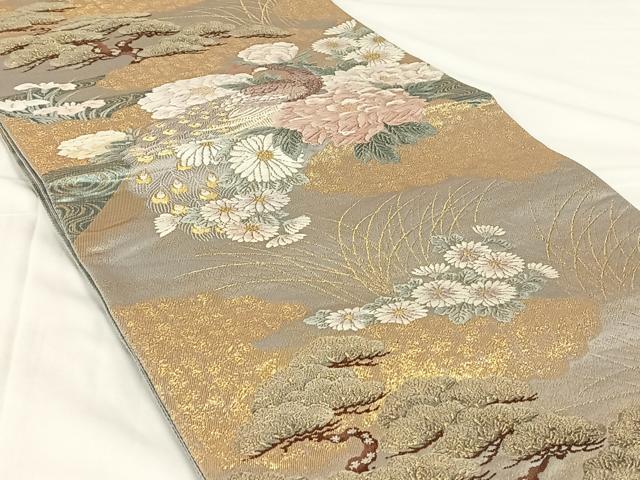 平和屋着物◎六通柄袋帯　唐織　金碧四季瑞祥図　牡丹孔雀文　金糸　正絹　逸品　AABM6125dk
