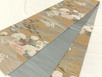 平和屋着物◎六通柄袋帯　唐織　金碧四季瑞祥図　牡丹孔雀文　金糸　正絹　逸品　AABM6125dk
