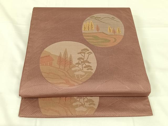 平和屋着物◎六通柄袋帯　風景丸文　正絹　逸品　AABM6127dk