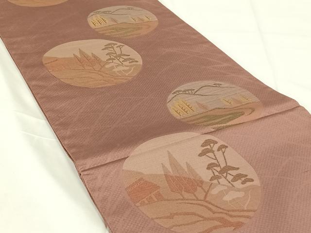 平和屋着物◎六通柄袋帯　風景丸文　正絹　逸品　AABM6127dk