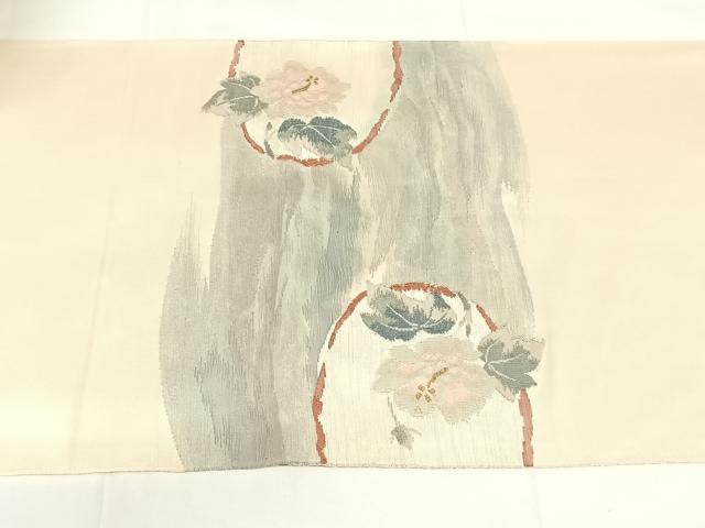 平和屋着物◎太鼓柄袋帯　すくい織　枝花文　金糸　正絹　逸品　AABM6133dk