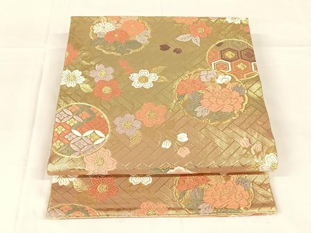 平和屋着物◎佐賀錦　六通柄袋帯　唐織　雪輪花文　金糸　正絹　逸品　AABM6134dk