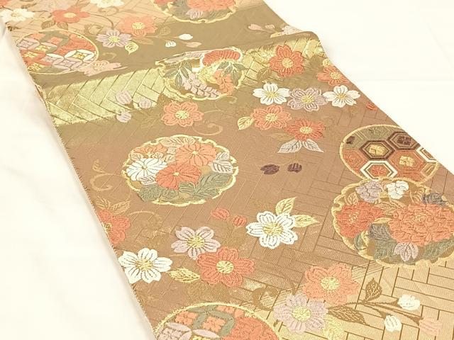 平和屋着物◎佐賀錦　六通柄袋帯　唐織　雪輪花文　金糸　正絹　逸品　AABM6134dk