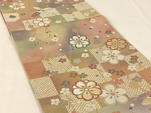 平和屋着物◎佐賀錦　六通柄袋帯　枝垂れ桜舞蝶文　金銀糸　正絹　逸品　AABM6136dk