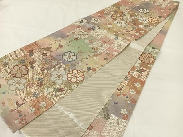 平和屋着物◎佐賀錦　六通柄袋帯　枝垂れ桜舞蝶文　金銀糸　正絹　逸品　AABM6136dk