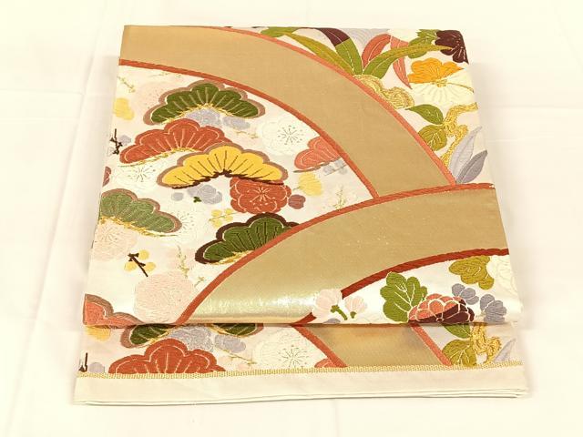 平和屋着物◎六通柄袋帯　唐織　梅松文　金糸　正絹　逸品　AABM6139dk