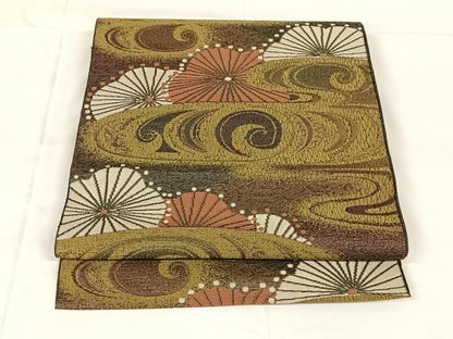 平和屋着物◎本場筑前博多織　八寸名古屋帯　流水花文　金糸　正絹　逸品　AABM6158dk