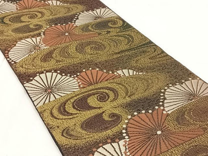 平和屋着物◎本場筑前博多織　八寸名古屋帯　流水花文　金糸　正絹　逸品　AABM6158dk