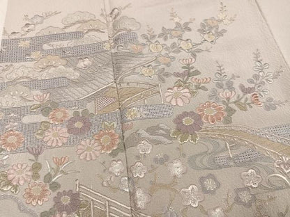 平和屋着物●中国三大刺繍　スワトウ刺繍　汕頭刺繍　総刺繍　訪問着　風景草花文　暈し染め　正絹　逸品　AABM6161ph