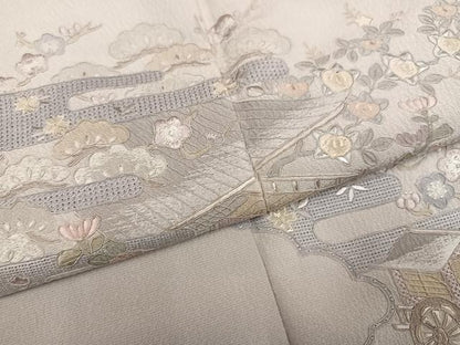 平和屋着物●中国三大刺繍　スワトウ刺繍　汕頭刺繍　総刺繍　訪問着　風景草花文　暈し染め　正絹　逸品　AABM6161ph