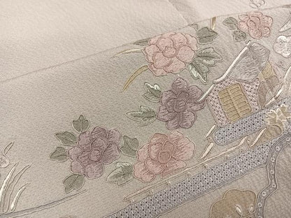 平和屋着物●中国三大刺繍　スワトウ刺繍　汕頭刺繍　総刺繍　訪問着　風景草花文　暈し染め　正絹　逸品　AABM6161ph