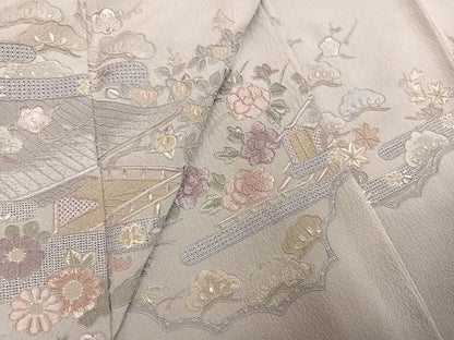 平和屋着物●中国三大刺繍　スワトウ刺繍　汕頭刺繍　総刺繍　訪問着　風景草花文　暈し染め　正絹　逸品　AABM6161ph