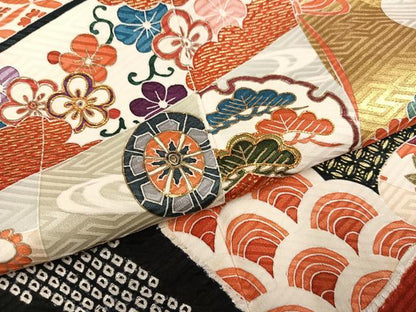 平和屋着物●豪華振袖　絞り　駒刺繍　几帳草花文　金彩　正絹　逸品　AABM6163ph