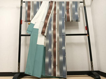 平和屋着物●上質な小紋　間道　金銀彩　正絹　逸品　AABM6172ph