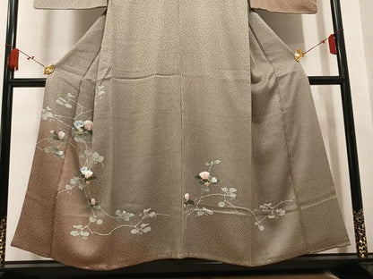 平和屋着物●訪問着　友禅　杢目絞り　枝花文　暈し染め　正絹　逸品　AABM6176ph