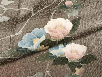 平和屋着物●訪問着　友禅　杢目絞り　枝花文　暈し染め　正絹　逸品　AABM6176ph