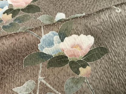 平和屋着物●訪問着　友禅　杢目絞り　枝花文　暈し染め　正絹　逸品　AABM6176ph