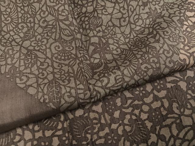 平和屋着物●訪問着　紬地　型染め　草花文　正絹　逸品　AABM6179ph