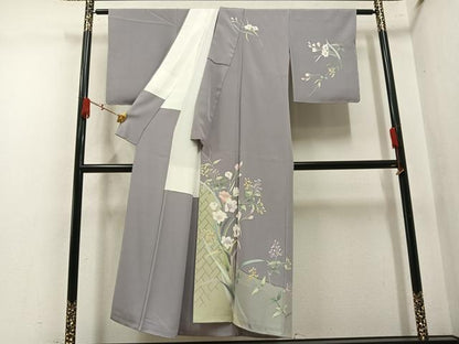平和屋着物●訪問着　友禅　作家物　草花文　正絹　逸品　AABM6183ph