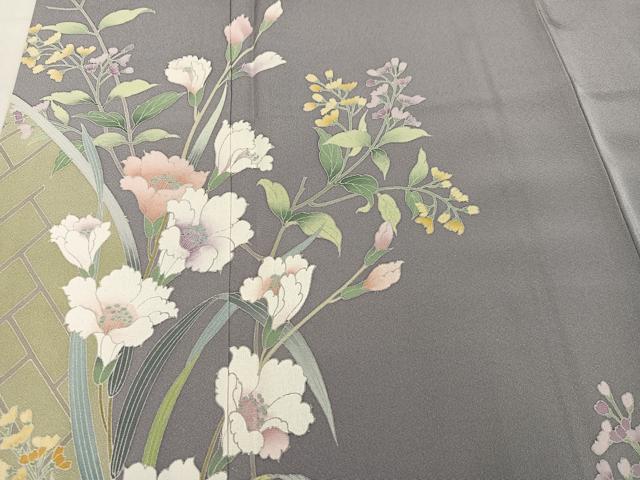 平和屋着物●訪問着　友禅　作家物　草花文　正絹　逸品　AABM6183ph