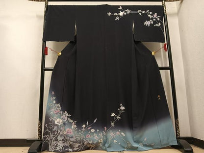 平和屋着物●巨匠　前田華清　手描き　訪問着　枝花文　暈し染め　正絹　逸品　AABM6184ph