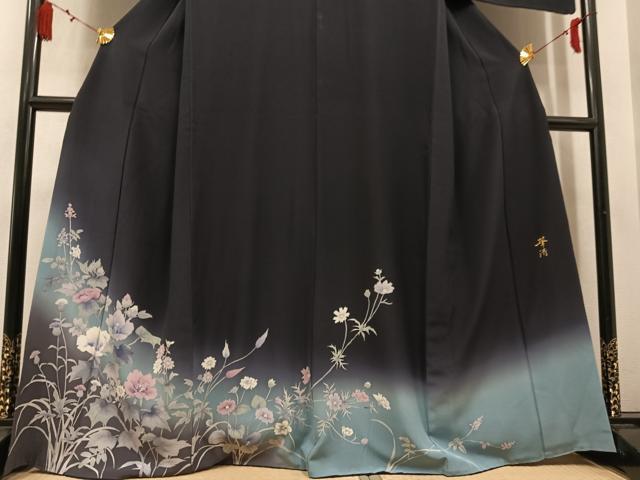 平和屋着物●巨匠　前田華清　手描き　訪問着　枝花文　暈し染め　正絹　逸品　AABM6184ph